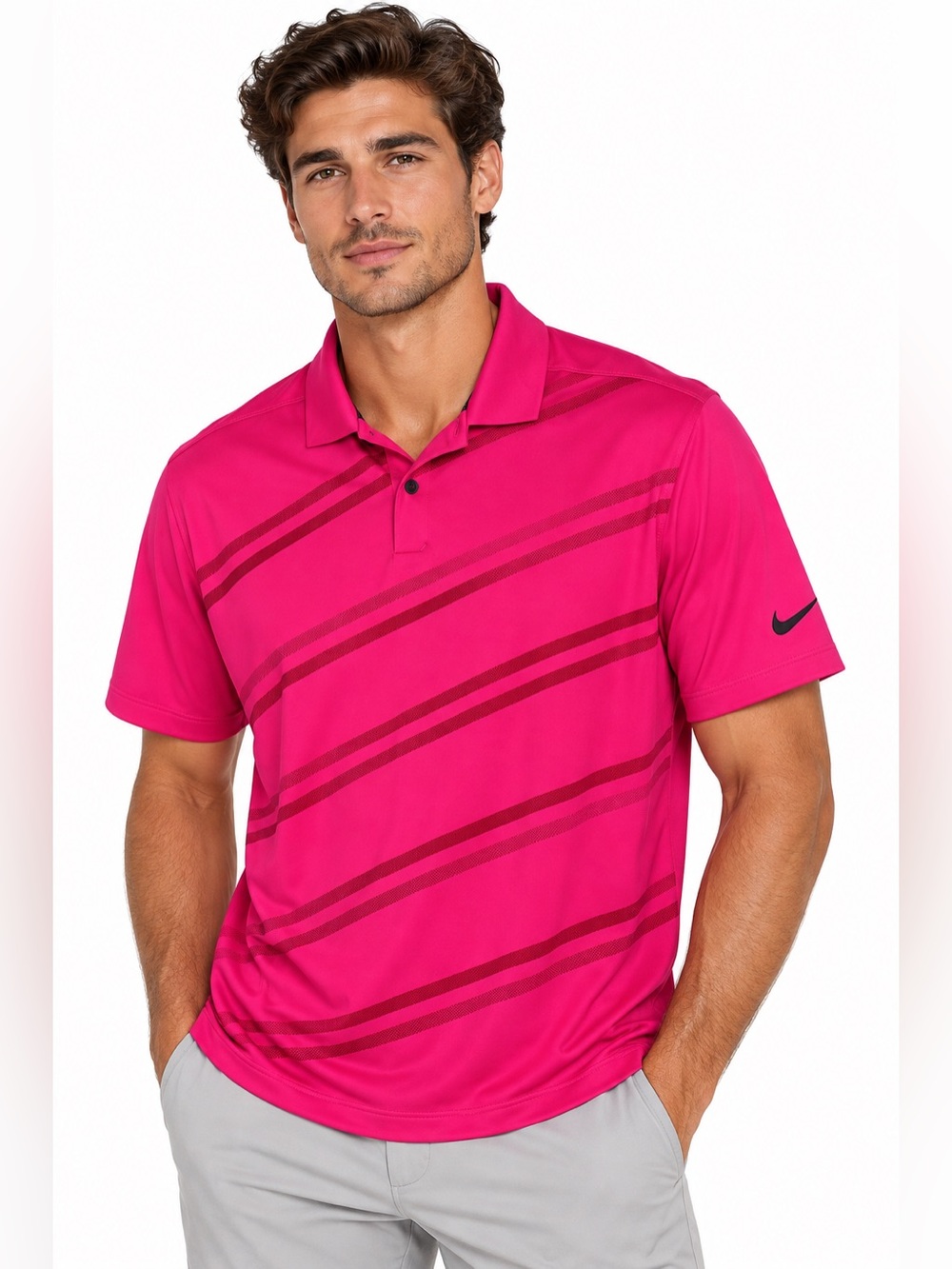 NWT Nike Golf Men's Pink Short-Sleeve Polo Shirt Size Large